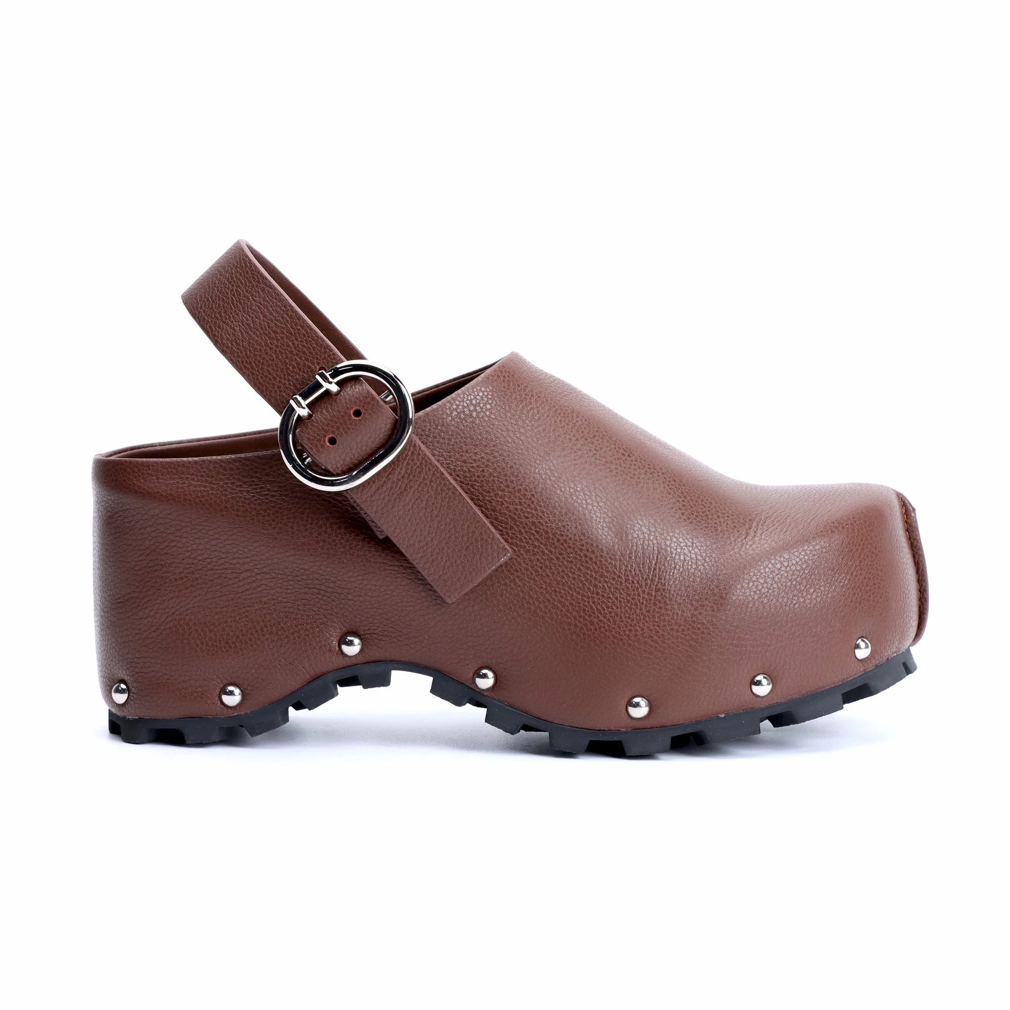 Handmade Designer Luxury Studded Platform Clogs with Leather Adjustable Strap and Leather Lining, Memory Foam Arch Support