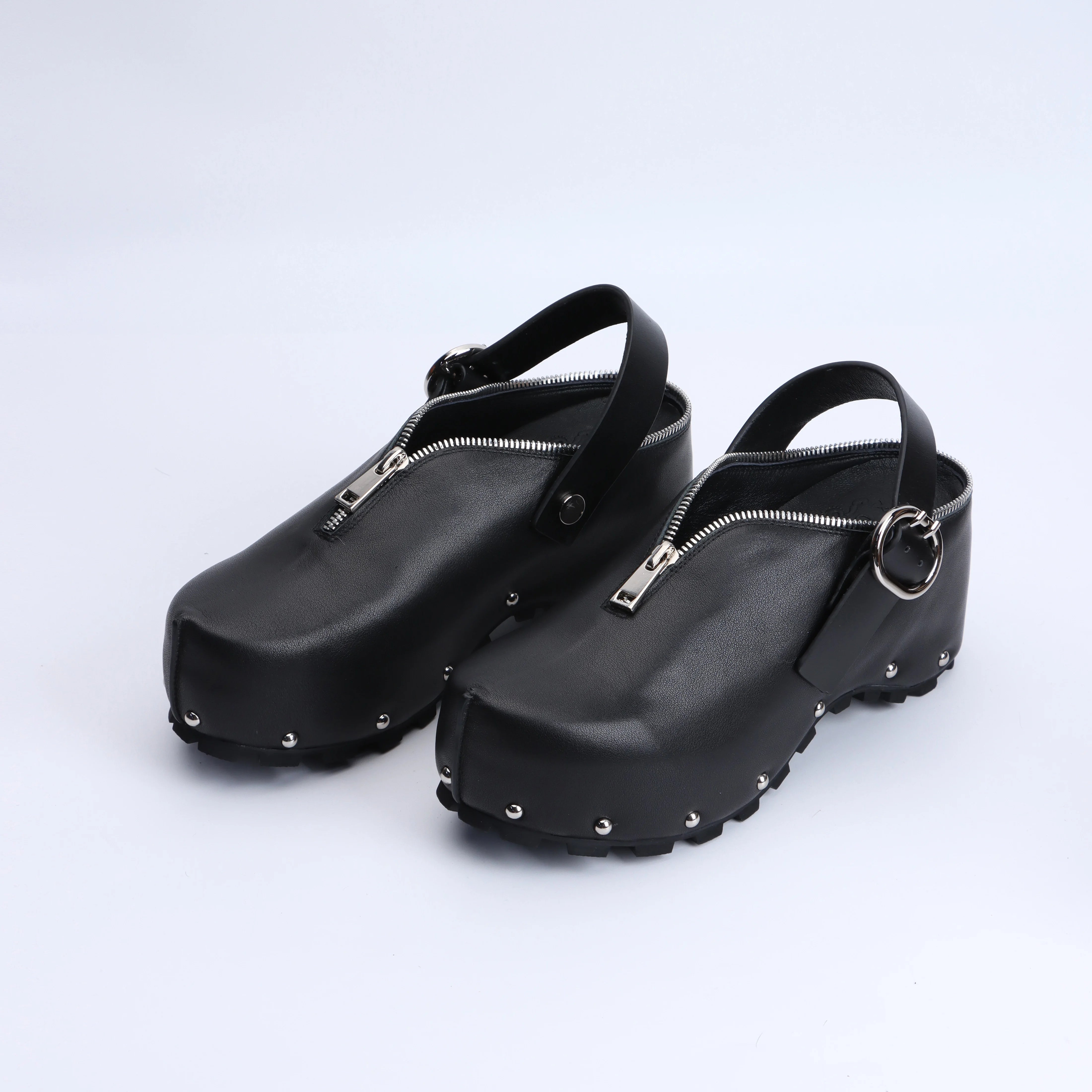 Luxury Designer Mule Sandals for Women, Handmade Lambskin,Waterproof,Rubber Sole, Latex Insole,Adjustable Zipper,Trendy Summer