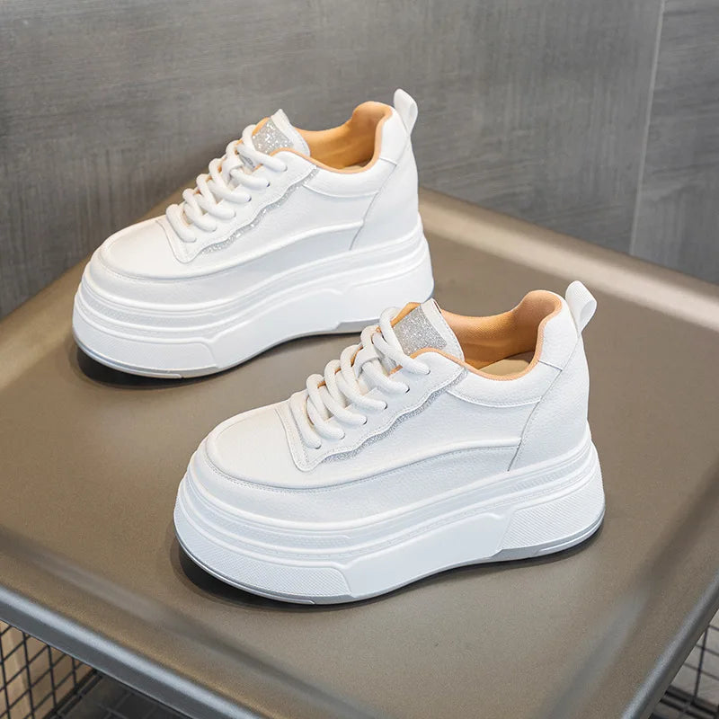 Fujin 9cm Women Platform Wedge Casual Autumn Cow Genuine Leather Woman Firm Ergonomic Ankle Boots Chunky Sneakers Spring Shoes