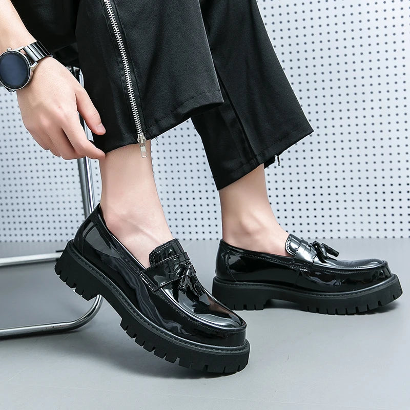 STRONGSHEN Fashion Men Tassel Loafers Leather Shoes Business Formal Shoes Designer Oxford Shoes Mens Platform Party Wedding Shoe