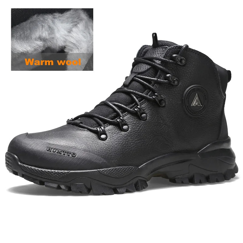 HUMTTO Trekking Boots Leather Outdoor Warm Wool Hiking Shoes for Men Luxury Designer Climbing Sneakers Safety Mens Ankle Boots