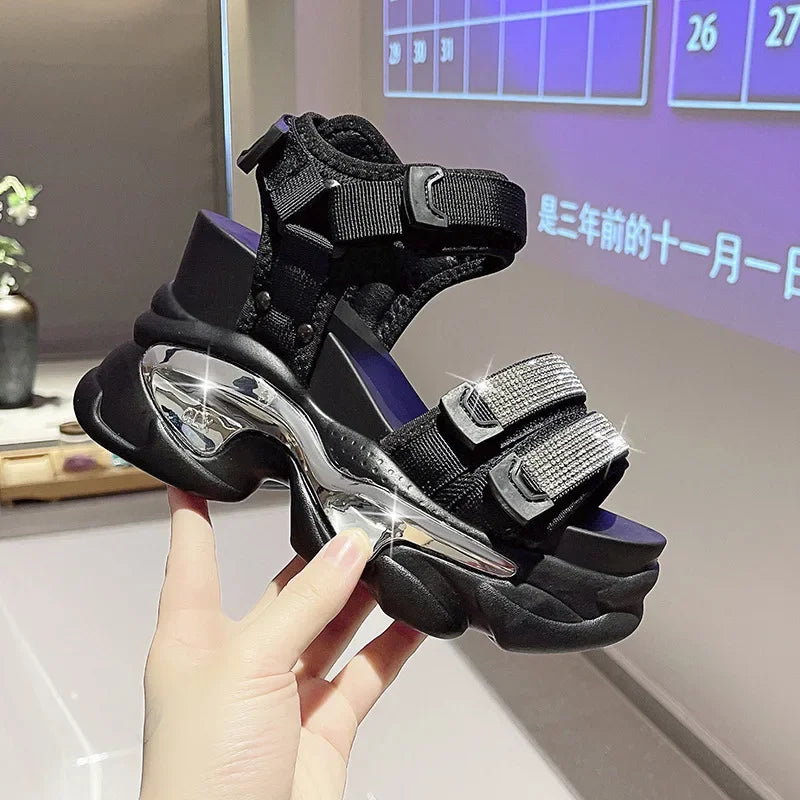 Fujin 10cm Women Summer Shoes Open Toe Platform Wedge Sandals Hook Loop Women Casual Shoes Beach Sandálias Das Mulheres