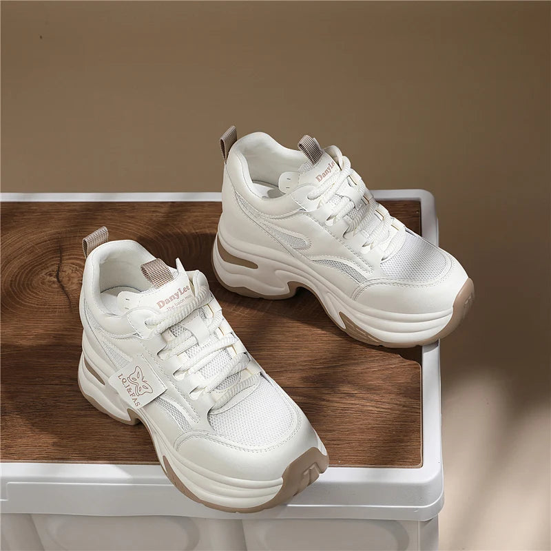 AUTUSPIN 9cm Wedges Platform Casual Shoes for Women Fashion Spring Breathable Mesh Sneakers Leisure Internal Heighten Footwear