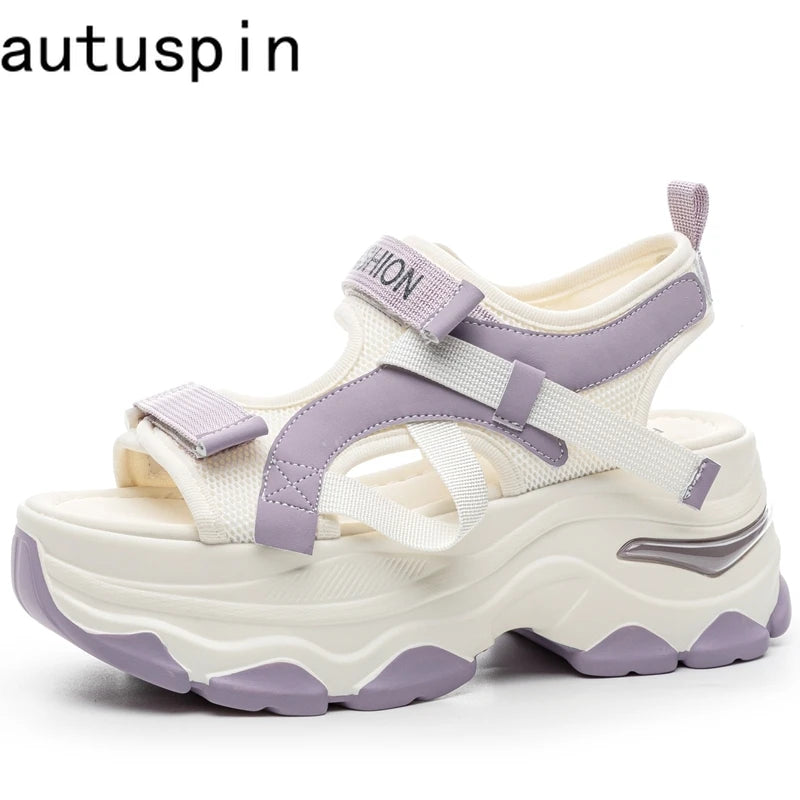AUTUSPIN Size 34-39 Women Sandals Summer Fashion Leisure Platform Woman Shoes Rome Style Ankle Wrap Femlae Sandal Chunky Heels
