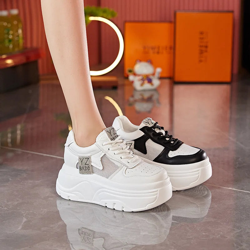 Autuspin High Flats Platform Skateboard Shoes for Women Summer Fashion Women's Vulcanize Shoes Air Mesh Comfy Ladies Sneakers