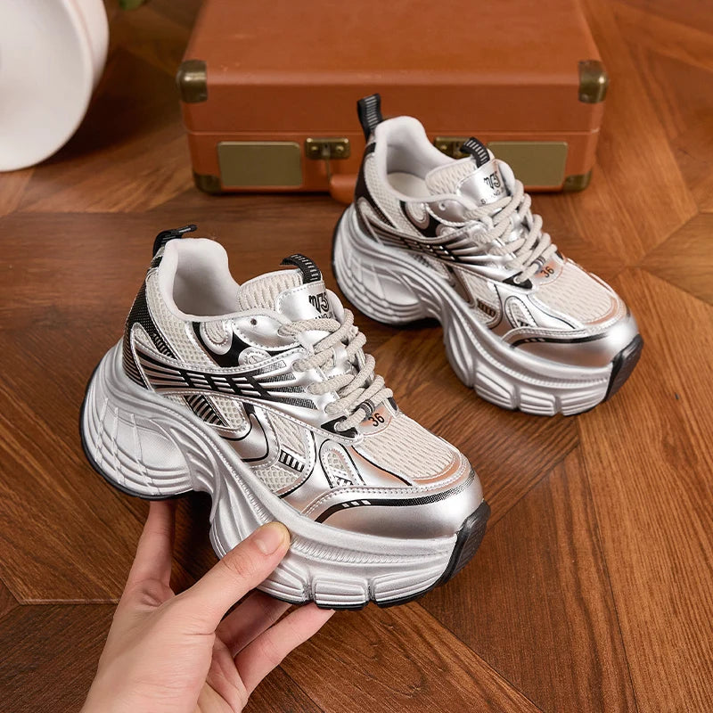 AUTUSPIN 7cm High Thick Bottom Shoes for Women Spring Summer Outdoor Sneakers Tide Trendy Breathable Mesh Shoe 2025 Fashion
