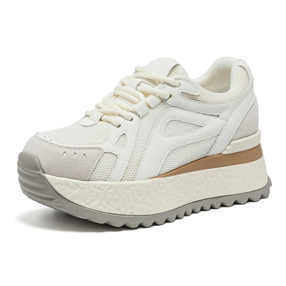 Fujin 6cm Women Casual Shoes Platform Sneakers Heel Chunky Sneakers Heel Genuine Leather Comfortable Walking Shoes Non Slip