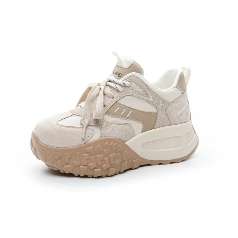 Fujin 6cm Genuine Leather Breathable Vulcanize Spring Autumn Flats Chunky Sneakers Platform Wedge Flats Women Shoes