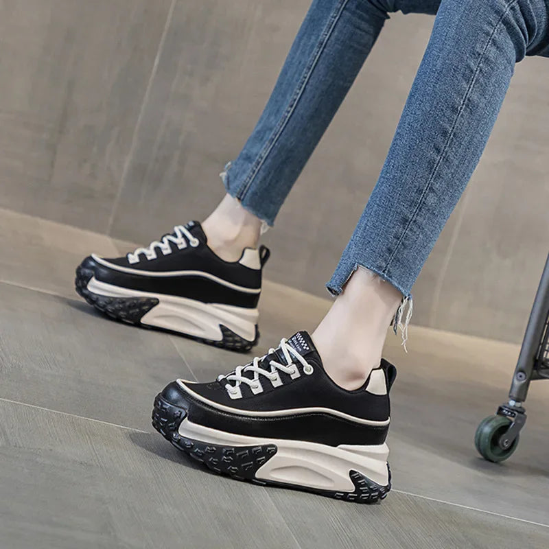 Fujin 7cm Suede Genuine Leather Platform Wedge Chunky Sneakers Spring Leisure Women Vulcanize Thick Bottom Winter Plush Shoes