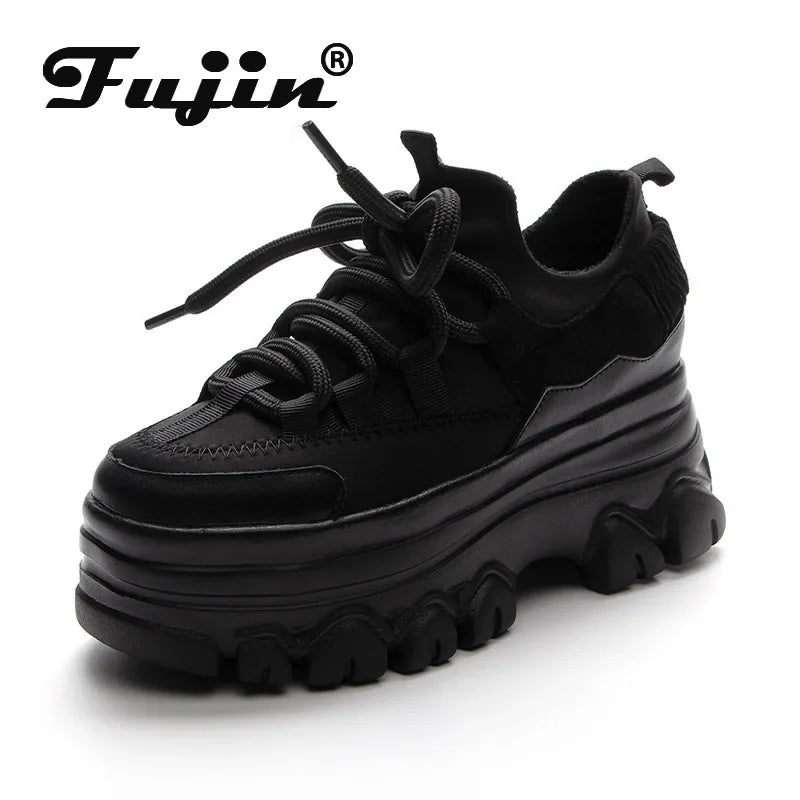 Fujin 9cm Platform Wedge Sneakers Genuine Leather Women Shoes Chunky Sneakers for Female Spring Autumn Summer Breathable Shoes