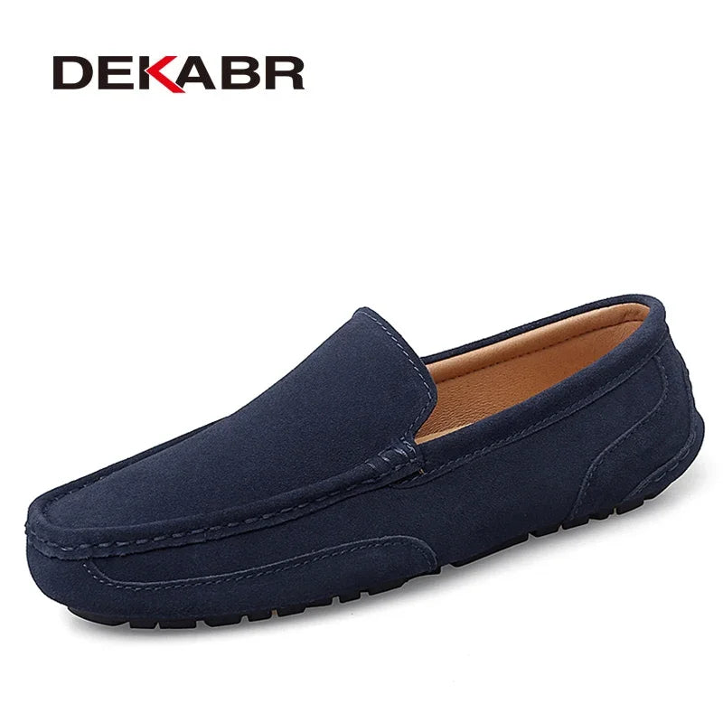 DEKABR Men Loafers Shoes Warm Soft Genuine Leather Business Men Moccasins Shoes Breathable Slip on Driving Shoes Size 38-47