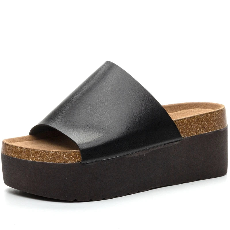 AUTUSPIN Fashion Ladies Slippers Sandals High Platform Comfort Casual Shoes Women Summer Soft Leather Outside Wedges Heels Woman