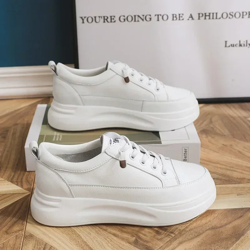 Fujin 4.5cm Genuine Leather Women Shoes Platform Flats Breathable Women Winter Shoes White Sneakers Spring Autumn Winter Shoes