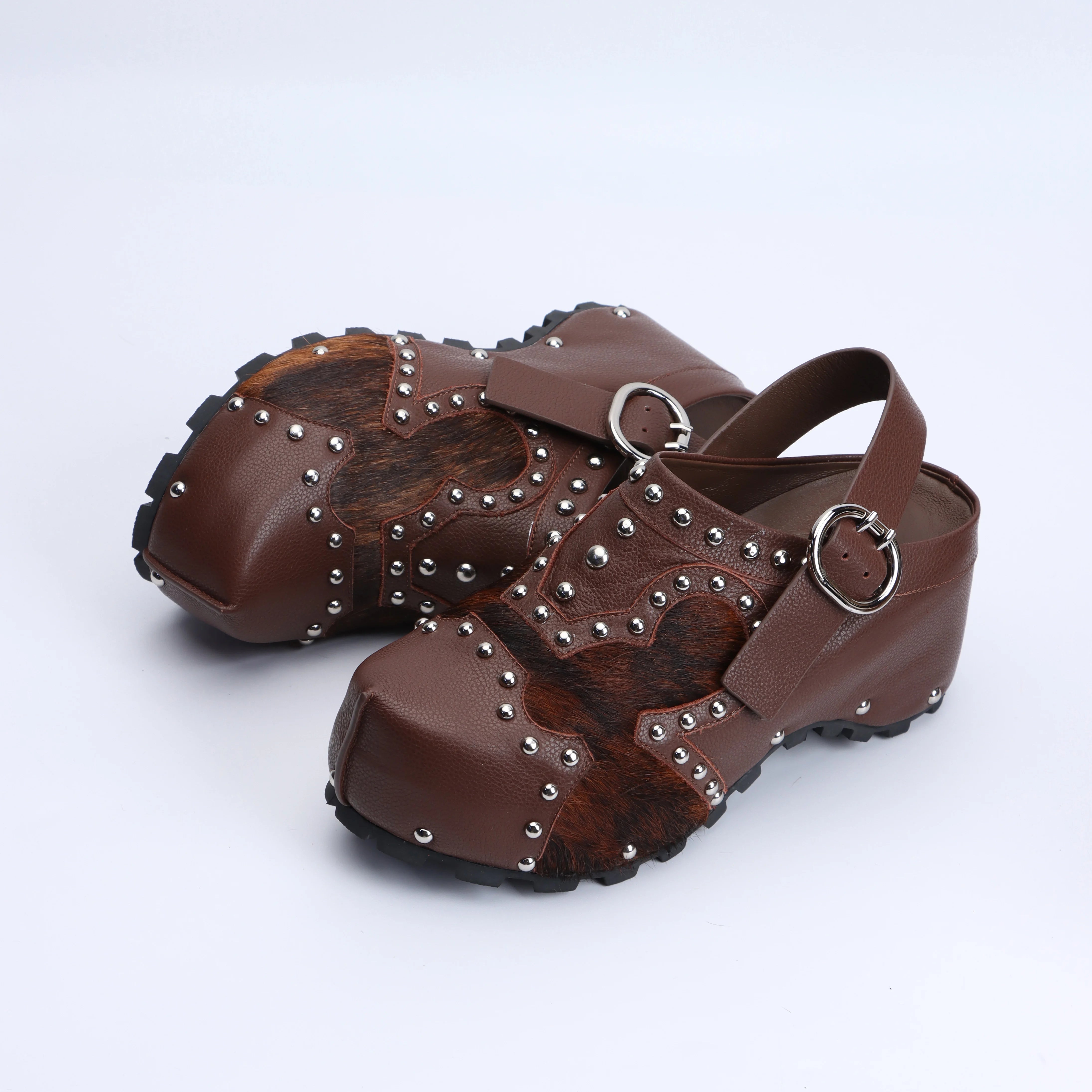 Luxury Designer Mule Sandals for Women,Handmade Lambskin&Cowhide Fur,Rubber Sole,Latex Insole,Adjustable Zipper,Trendy Summer