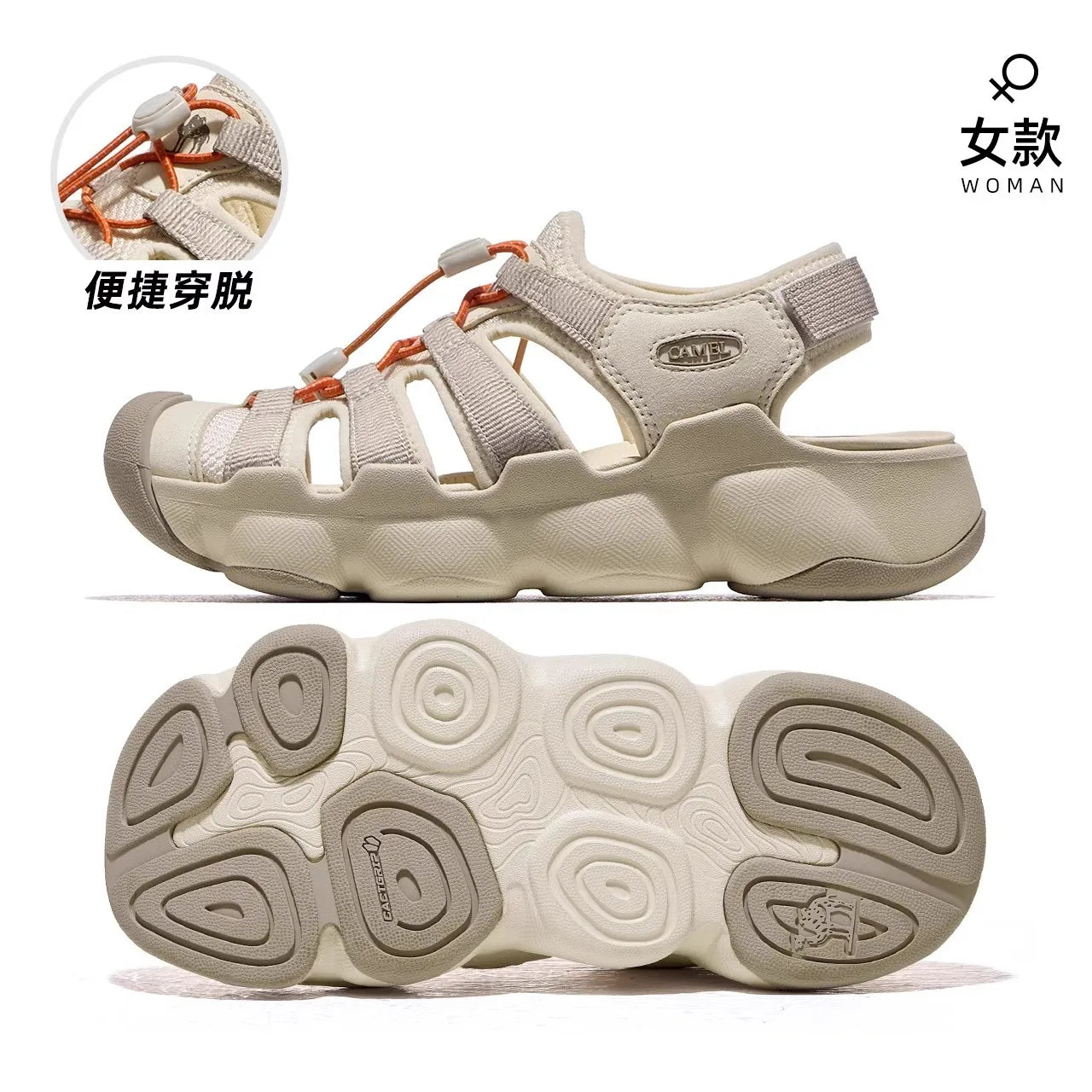 GOLDEN CAMEL Women's Sandals Summer 2024 Baotou Ladies Slippers Beach Sandal Wading Shoes for Women Outdoor Breathable Non-slip