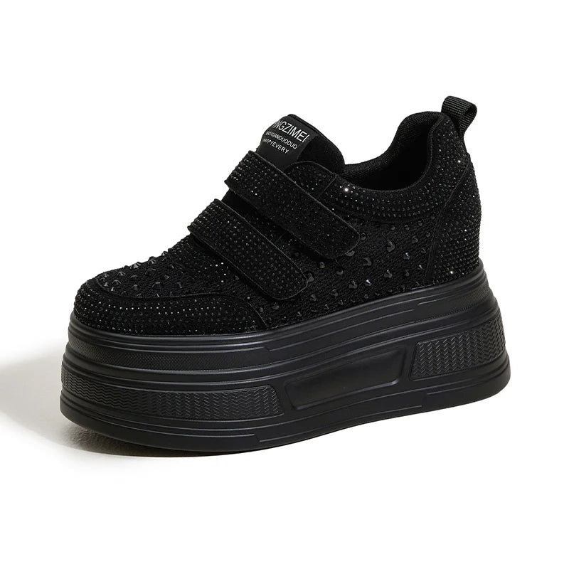 AUTUSPIN 9cm Wedge Women Skateboard Shoes Four Season White Crystal Chunky Sneakers Street Leisure Shoes Woman Street Tide