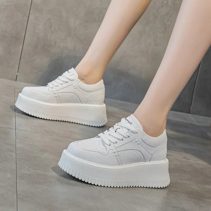 Fujin 8cm Genuine Leather Vulcanize Autumn Flat Women Chunky Sneaker Winter Plush Spring High Brand Summer Platform Wedge Shoes