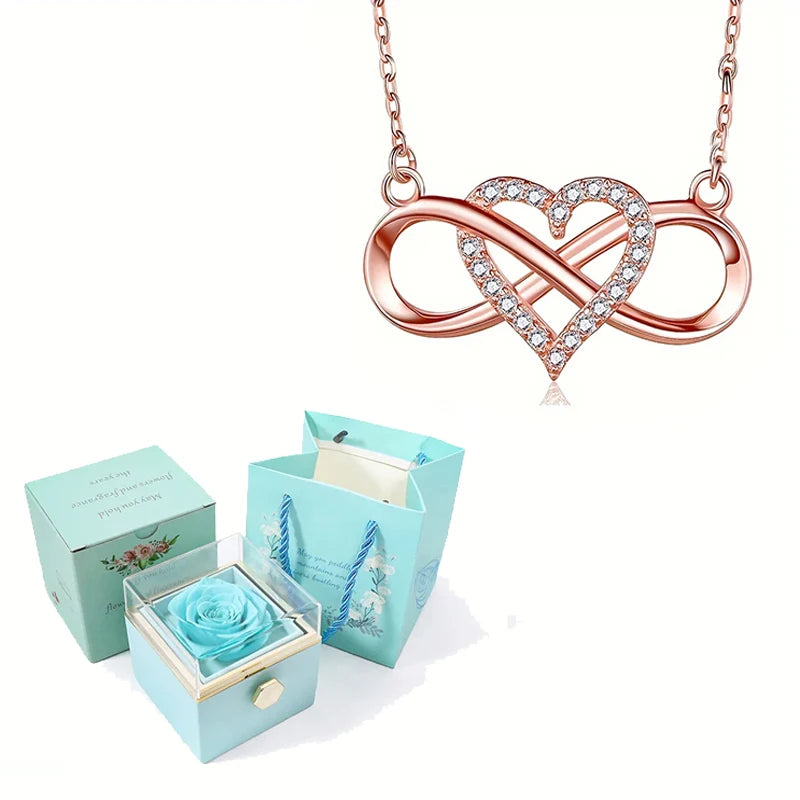 Eternal Love Necklace With 360° Flip Rose Gift Box For Women GFirlfriend Mom WIfe Christmas Romantic Gifts 2023 Hot Jewelry