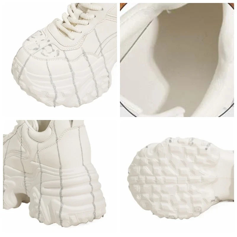 Fujin 10cm Microfiber Leather Chunky Sneakers Autumn Casual Platform Wedge Flats Spring Vulcanize Women High Brand Fashion Shoes