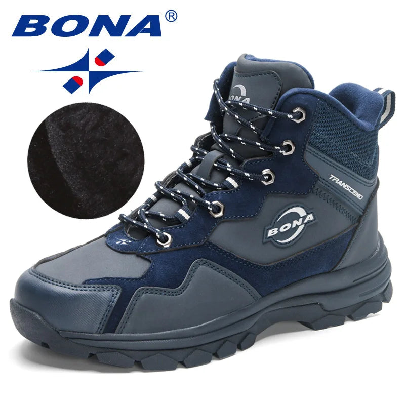 BONA New Designers Man Plush Warm Snow Boots Suede High Quality Hiking Shoes Men Winter Outdoor Trekking Mountain Boots