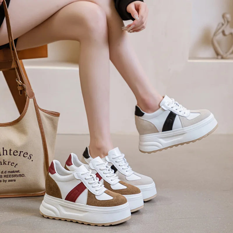 Koznoy 10cm Cow Genuine Leather Comfy Fall Ladies Vulcanize Autumn High Brand Women Chunky Sneakers Casual Breathable Platform