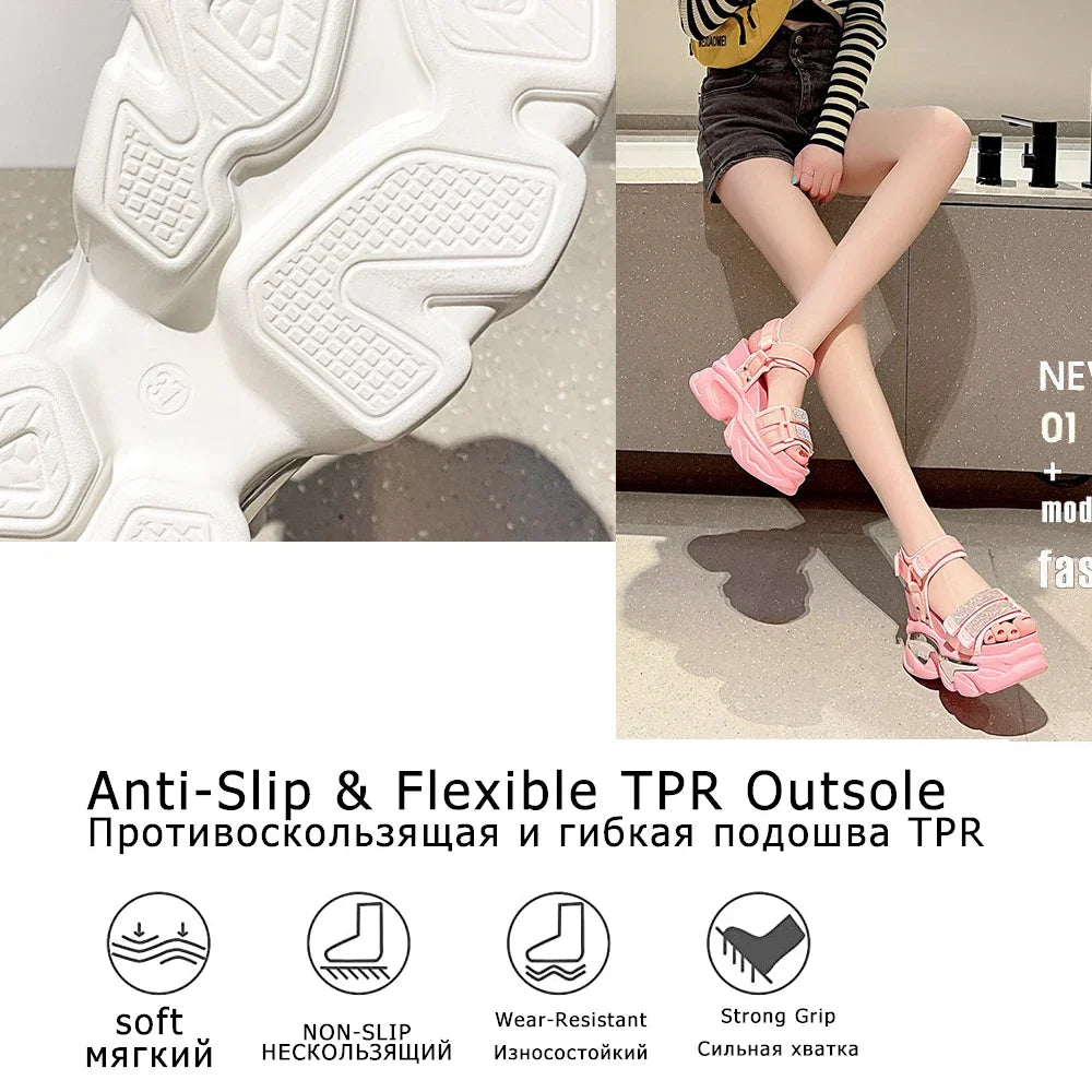 Fujin 10cm Women Summer Shoes Open Toe Platform Wedge Sandals Hook Loop Women Casual Shoes Beach Sandálias Das Mulheres