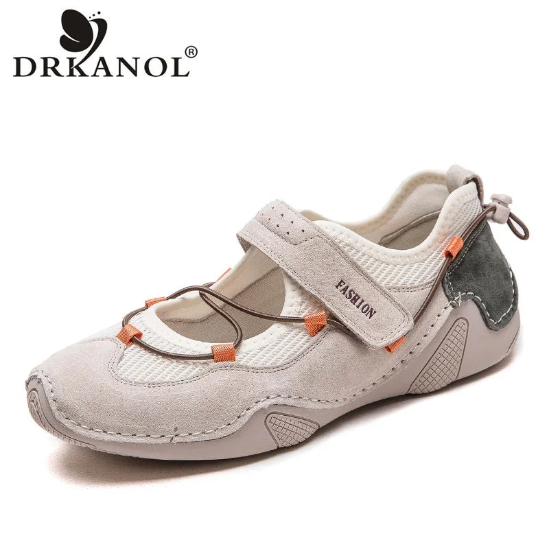 DRKANOL 2025 Fashion Mixed Colors Summer Air Mesh Shoes Women Breathable Shallow Hook And Loop Casual Single Flat Shoes H65711J