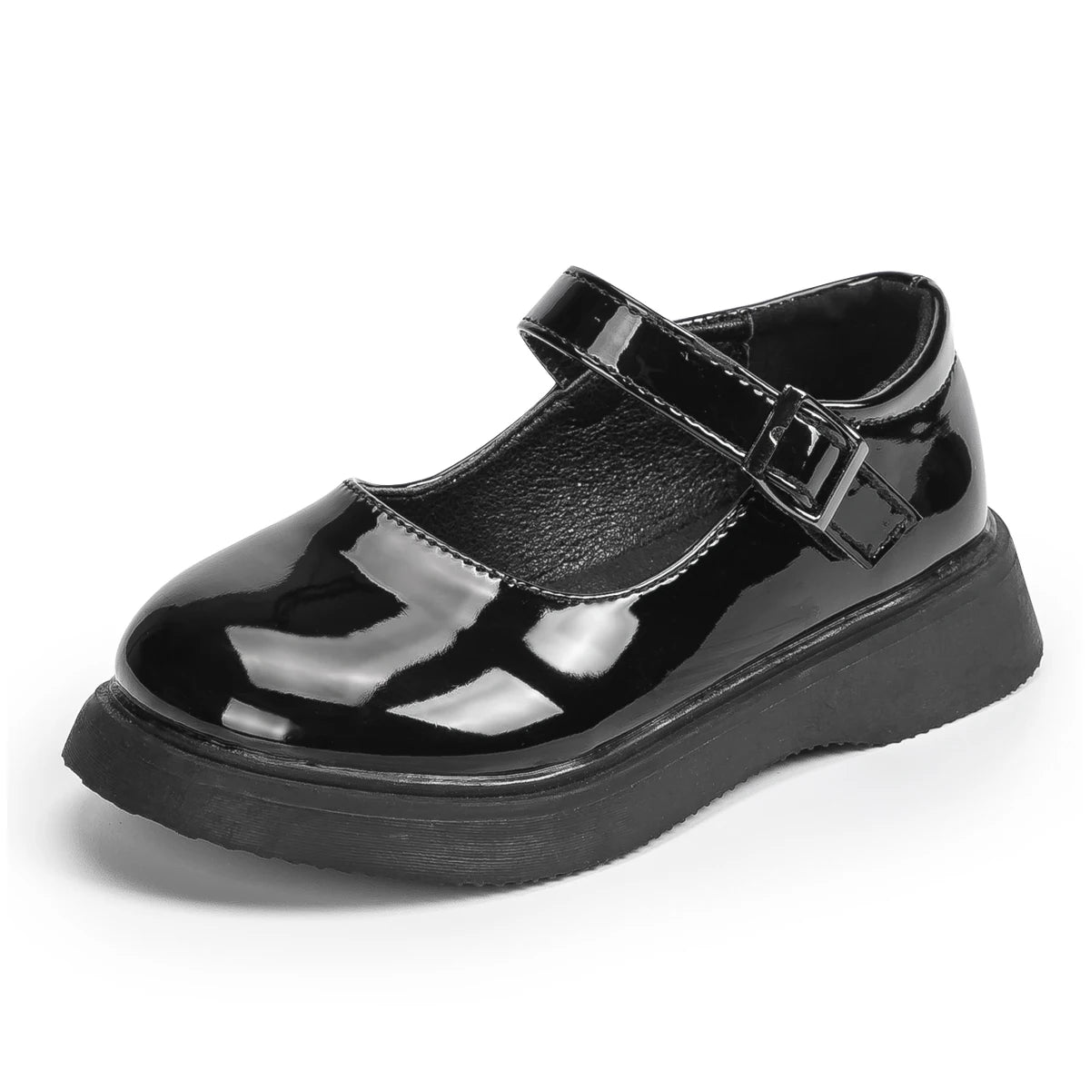 KIDSUN SIZE 26-35 Kids Girls Shoes Flats Comfort Shiny Rubber Oxford School Uniform Shoes Black Shallow Party Dress Casual Shoes