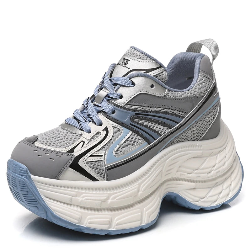 AUTUSPIN High Platform Women Sneakers 2025 Spring Fashion Thick Soled Shoes Breathable Mesh Splicing Footwear Outdoor Popular