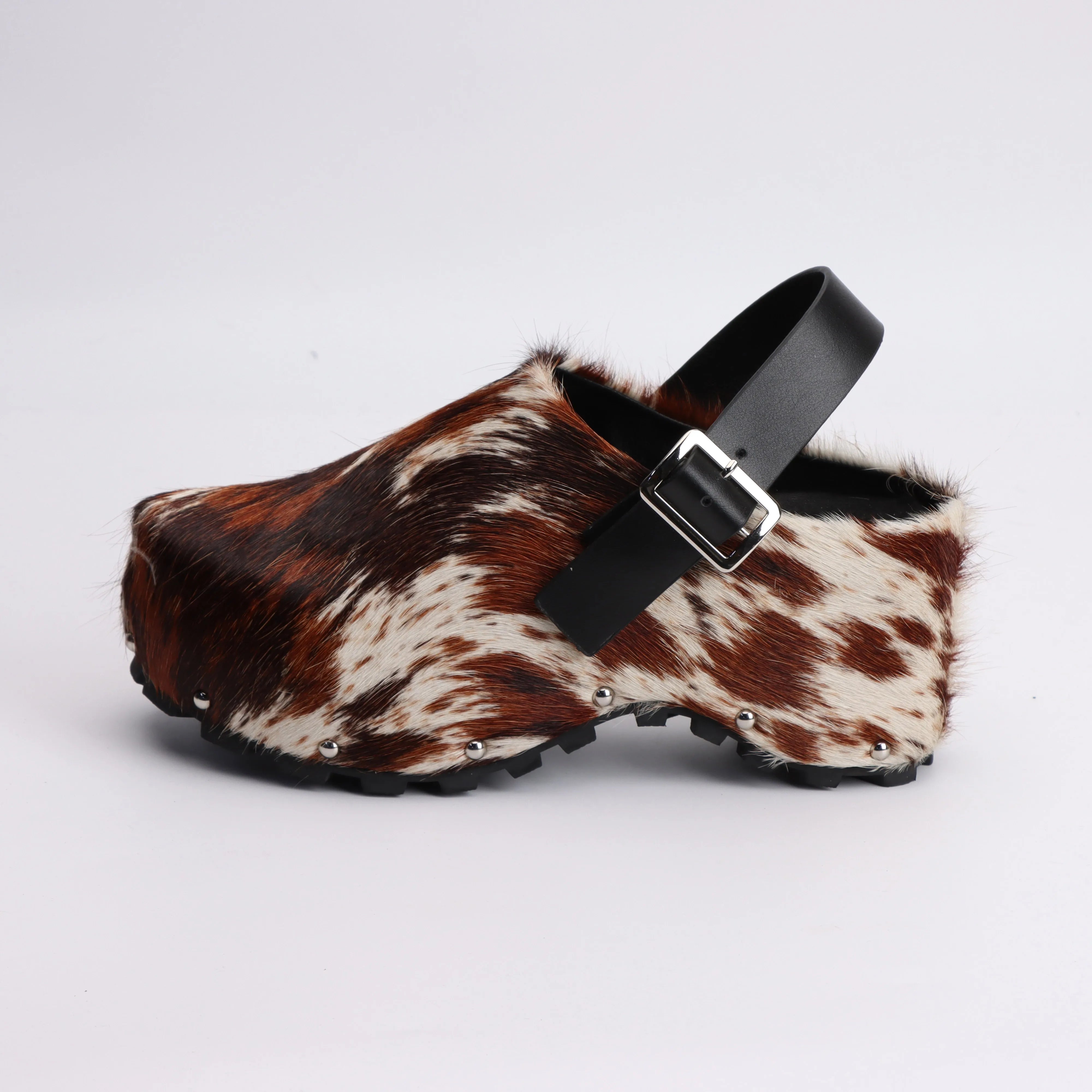 Luxury Platform Mules Designer 2025 Women Real Calf Hair Leather Lined Slip On Clogs Slides Sandals Summer Fashion Comfort Shoes