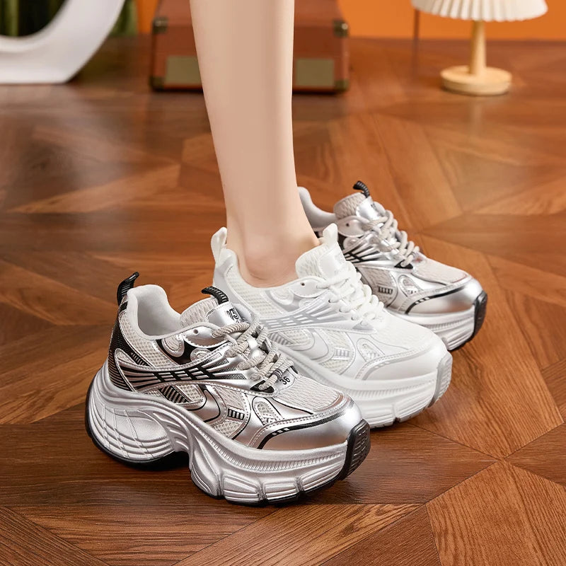 AUTUSPIN 7cm High Thick Bottom Shoes for Women Spring Summer Outdoor Sneakers Tide Trendy Breathable Mesh Shoe 2025 Fashion