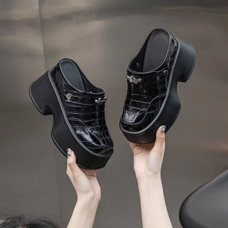 Fujin 11cm Genuine Leather Synthetic Women  Summer Platform Wedge Brand Bling Shoes Fashion Casual High Slippers Sandals Hollow