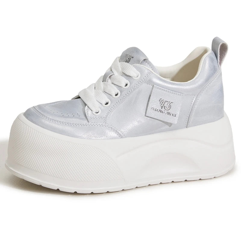 AUTUSPIN 7cm Retro Skateboarding Shoes Women Summer New Arrival Synthetic Leather Sports Sneakers Leisure Platform Walking Shoes