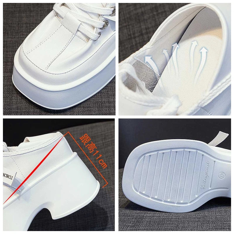 Fujin 11cm Microfiber Leather Spring Autumn Shoes Pumps Platform Wedge Flats Women Casual Shoes Ladies Fashion Skate Boarding