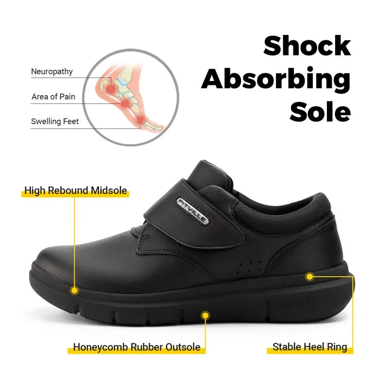 Extra Wide Men'S Shoes Leather Diabetic Walking Shoes For Elder Orthopedic Toes Swollen Feet Non-Slip With Arch Support