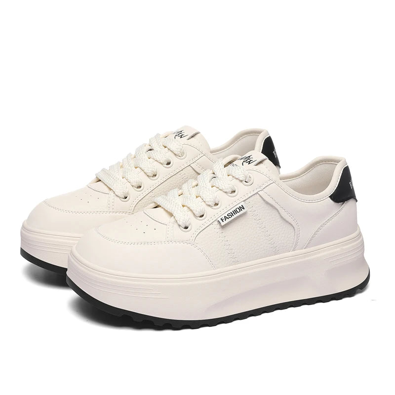 AUTUSPIN 2cm Flat Skateboarding Shoes Women Winter Autumn Synthetic Leather Platform Female Shoes Students Daily Sports Sneakers