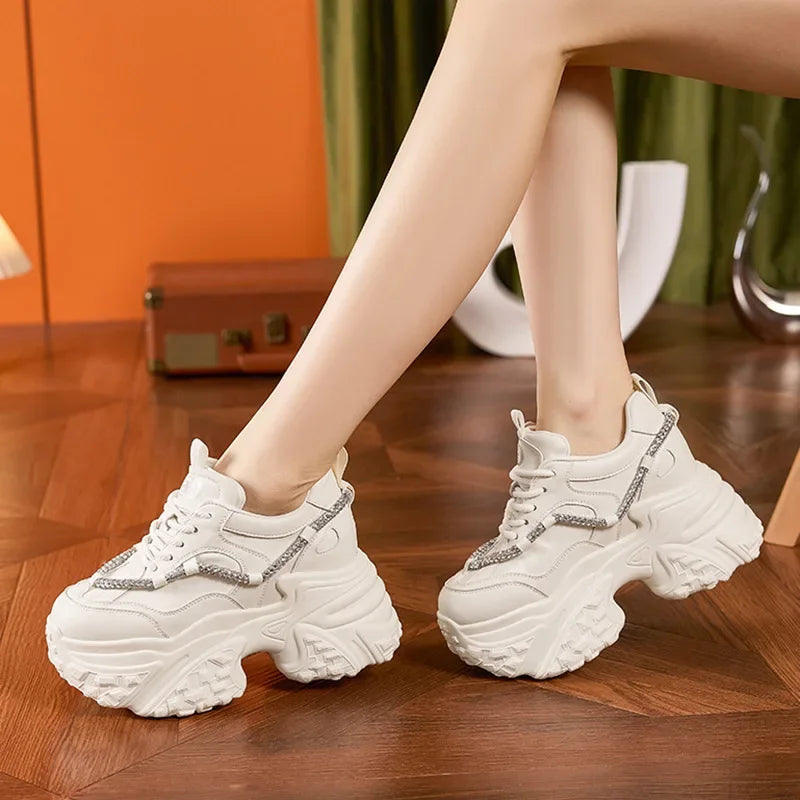 Fujin 10cm Microfiber Leather Women Casual Spring Autumn Thick Platform Wedge Women Fashion Sneakers Chunky Shoes Skateboard