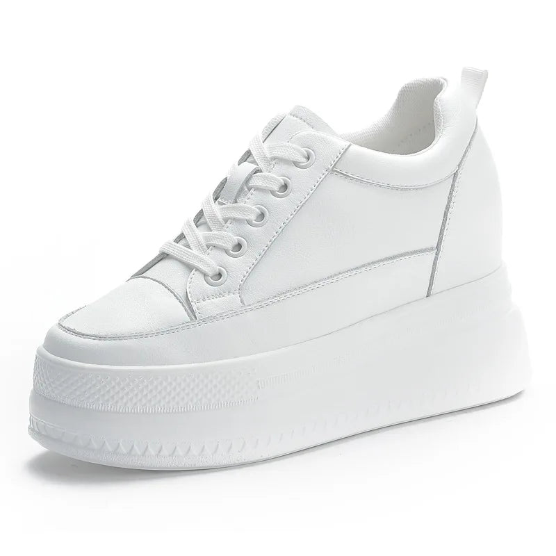 Fujin 9cm Women Shoes Sneakers Platform Heel Height Increased Wedge Pumps White Sneakers Shoe Breathable Heels for Women