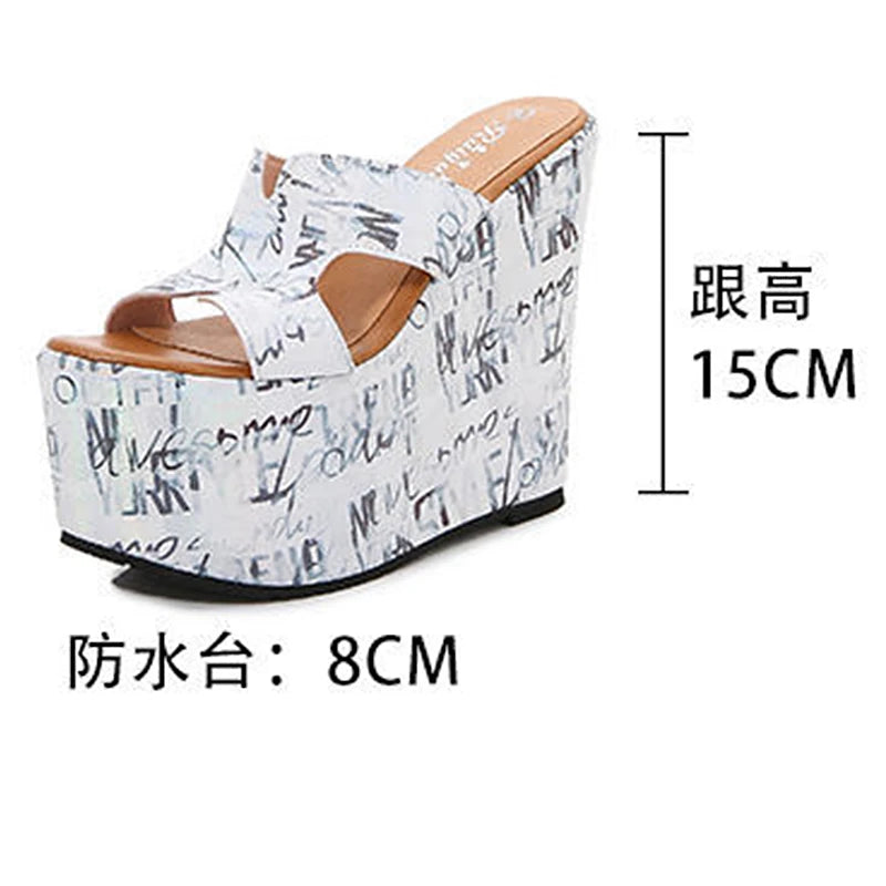 Fujin 15cm New Microfiber Platform Wedge Slippers Shoes Fashion Women Summer Sandal Slides Beach Shoes Girls Slip on High Heel