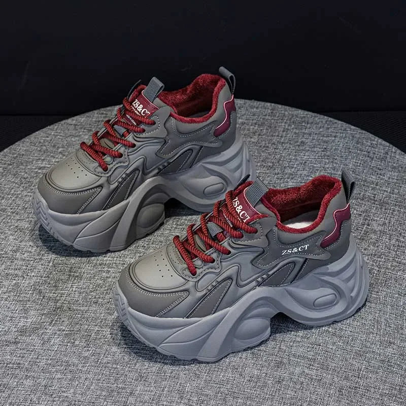 Koznoy 7cm Cow Genuine Leather Autumn Boots Spring Fashion Platform Chimney Ankle Booties Moccasins Women Chunky Sneakers Shoes