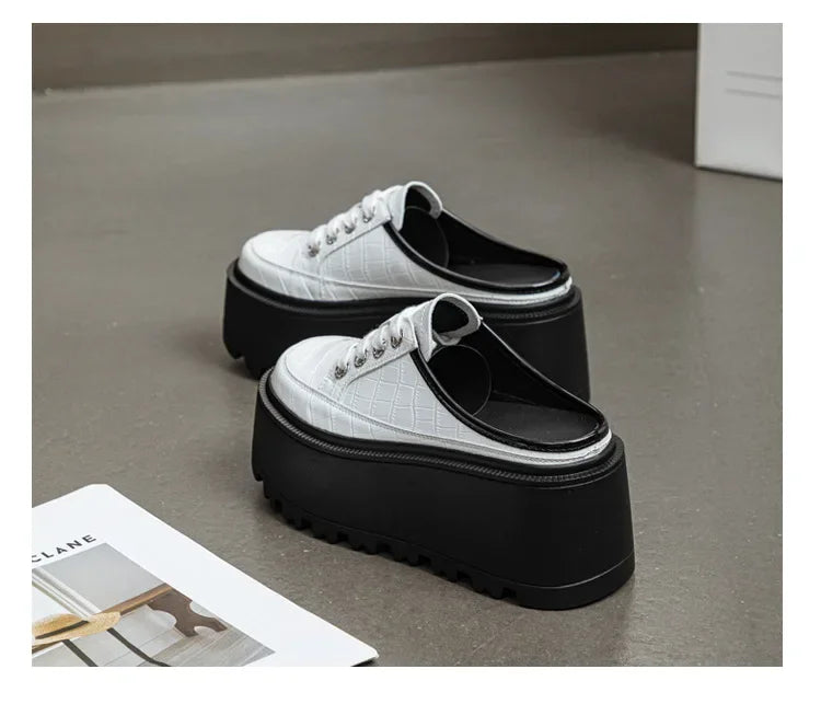 Fujin 8cm 2024 Patent Microfiber Leather Women Slipper Sandals Shoes High Brand Fashion Platform Wedge Flats Summer Lace Up