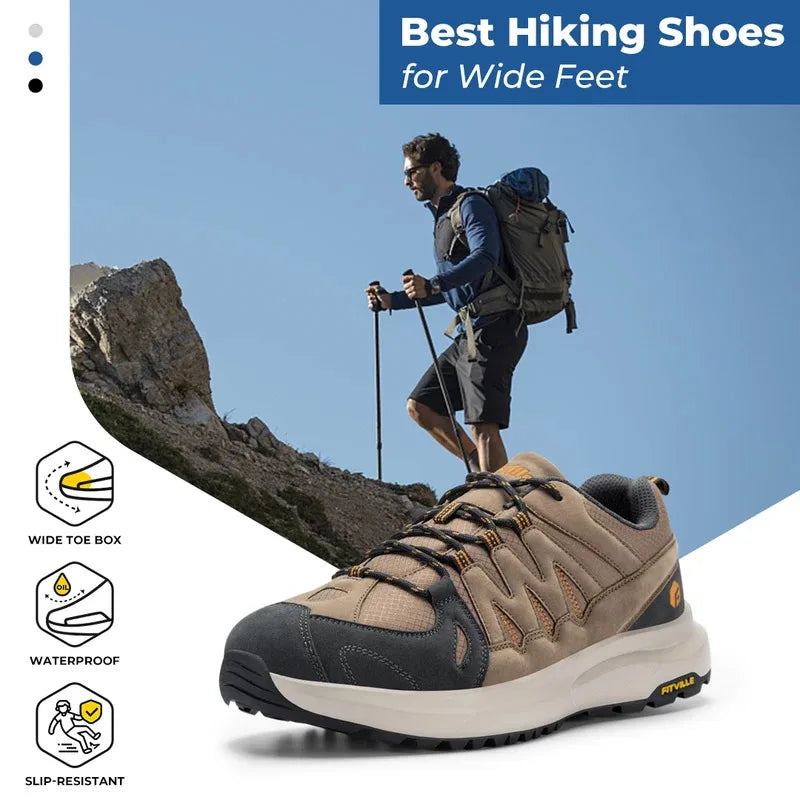 FitVille Wide Men'S Shoes Wide Hiking Waterproof Outdoor  Work Go Walking  Sneakers  With  Arch  Support For Heel Pain Relief