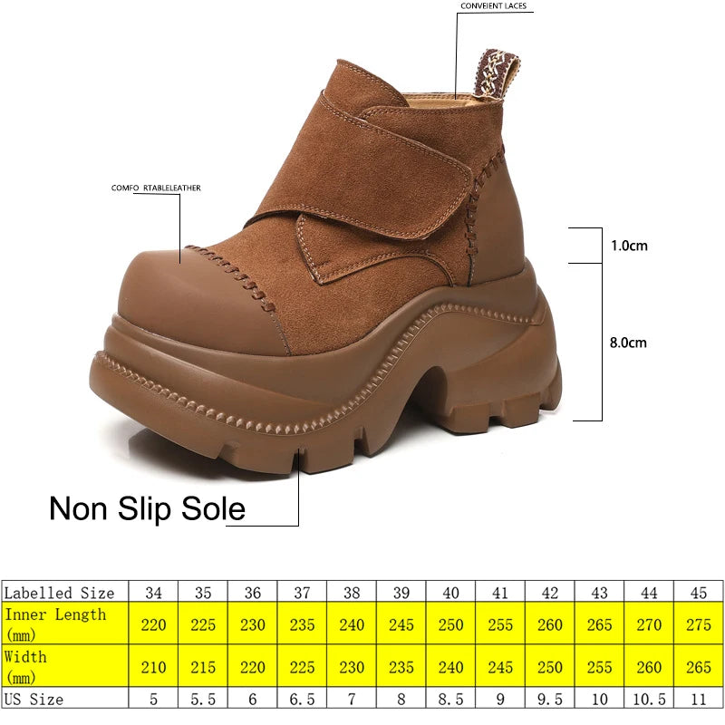 Fujin 9cm Genuine Leather Women Ankle Boots Chunky Heel Platform Booties Spring Autumn Shoes Comfortable Non Slip Fashion Boots