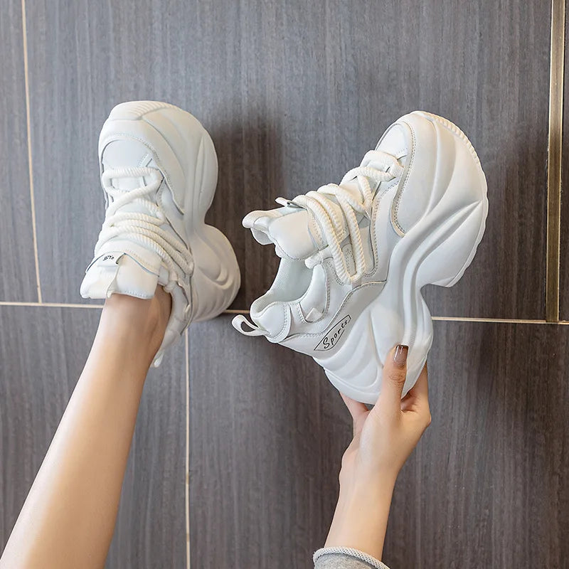 Fujin 9cm Platform Wedge Sneakers Chunky Genuine Leather Women Summer Shoes Spring Autumn Walking Sneakers Vulcanize Fashion