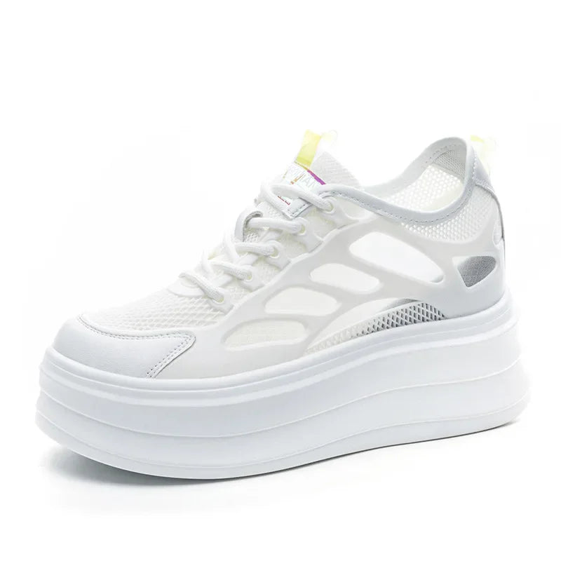 Koznoy 9cm Air Mesh Synthetic Leather Platform Wedge Sneakers High Brand Casual Women Shoes Ladies Vulcanize Summer Breathable