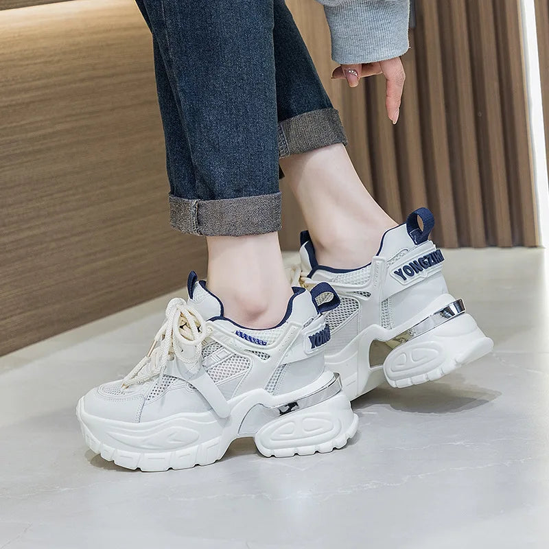 Fujin 10cm Air Mesh Microfiber Leather Summer Platform Wedge Women Casual Shoes Autumn Lady Fashion Shoes Chunky Sneakers Skate