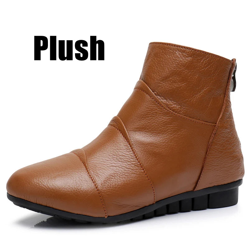WOIZGIC Women's Ladies Female Mother Genuine Leather Shoes Platform Ankle Boots Zipper Autumn Winter Warm Plush Fur Plus Size