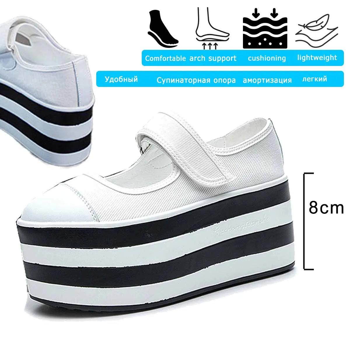 Fujin 8cm Street Style Denim Summer Female Platform Wedge Flats Breathable Women Boots Mary Jane Casual Spring Hook Shoes