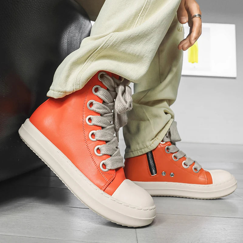 Men's Women Platform Sneakers Zipper Lace Up Casual Leather Shoes Campus High Top Sports Board Shoes Large Size Chaussure Femme