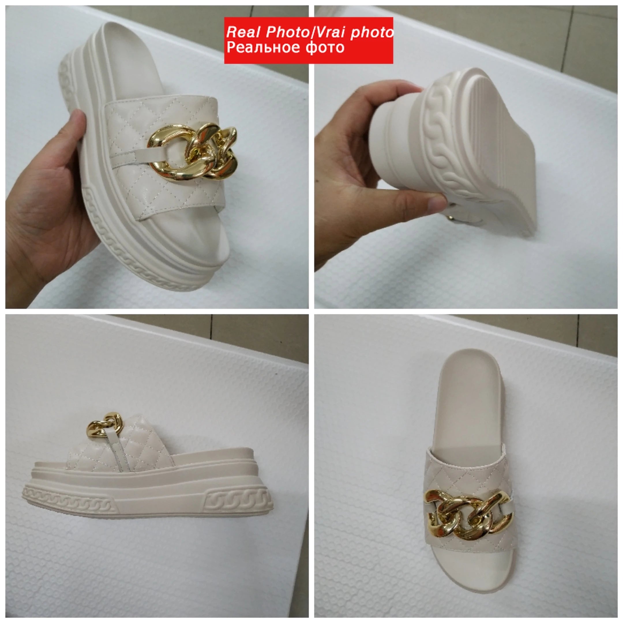 Fujin 7cm Genuine Leather Women Summer Shoes Outside Slippers Beach Shoes Platform Wedges Slides Sandals Beach Shoes